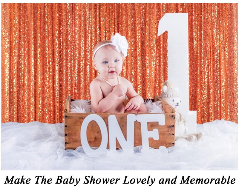 ShinyBeauty Shimmer Curtains - 8FTx8FT Orange Glitter Backdrop Fabric Curtain Sequin Photo Backdrop - Image 4